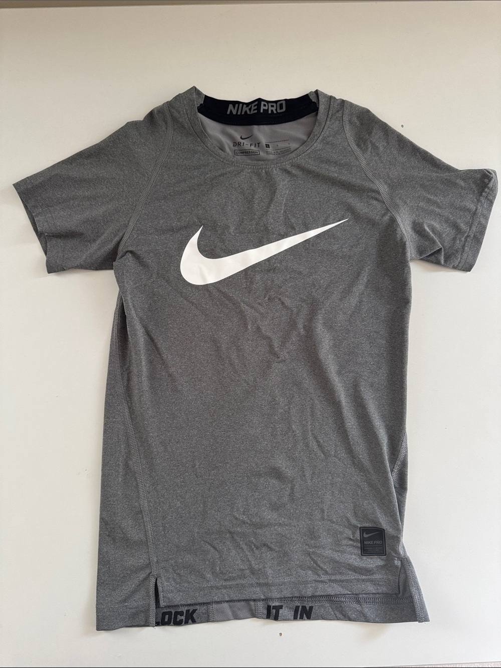 Nike Gray Short Sleeve Dri-FIT Training Tee with White Swoosh